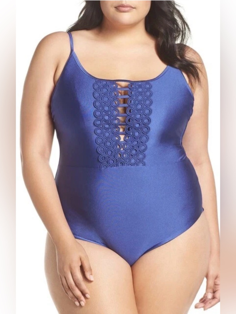 NEW Becca BLUE TOPAZ Plus Size Siren Ladder Strap One Piece Swimsuit US 2X